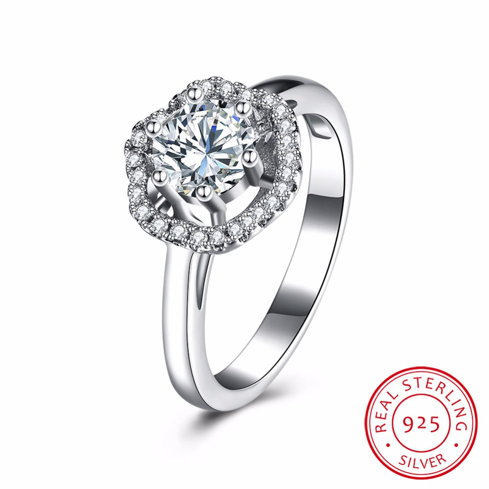 Classic 1 Carat Round Cut Solitaire Finger Ring Engagement Wedding Accessories 6 Claws 925 Sterling Silver Lover Rings