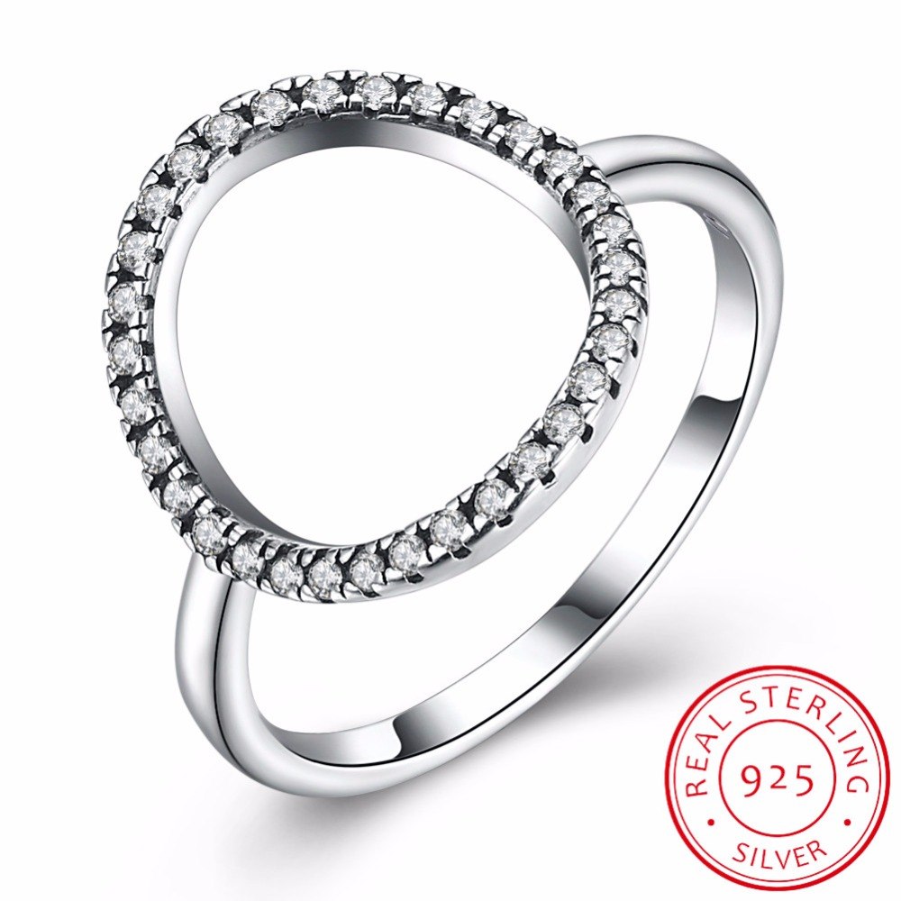 Classic Fashion Hollow out Hoop Sparkling Cubic Zirconia Ring Fine Jewelry Real Solid 925 Sterling Silver Rings
