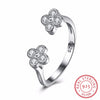 Classic Real 925 Sterling Silver Adjustable Ring Cubic Zirconia Double Flower/Engagement /Wedding Ring For Women