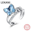 Crystals From SWAROVSKI Blue Butterfly Open Rings Adjustable Real S925 Silver Fine Finger Accessories For Women
