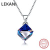Crystals From SWAROVSKI Blue Cube Pendant Necklace Simple Trendy Collars Real S925 Silver Fine Jewelry For Women Girls