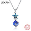 Crystals From SWAROVSKI Blue Star Cube Pendants Necklaces Fashion Real S925 Silver Chain Collares For Women Party Wedding