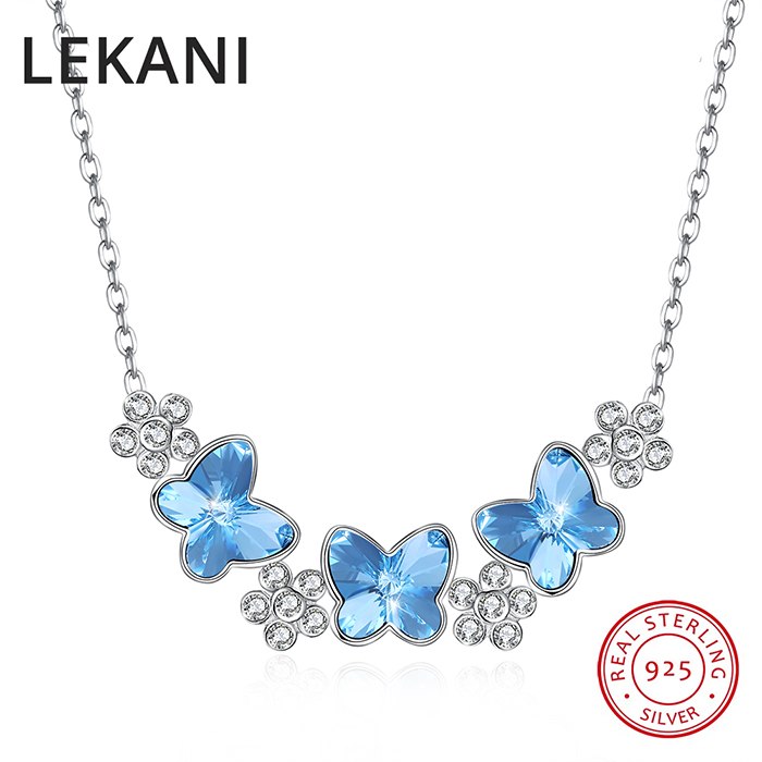 Crystals From SWAROVSKI Butterfly Flowers Necklaces Pendant Real S925 Silver Choker For Women Luxury Fine Jewelry Gifts
