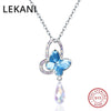Crystals From SWAROVSKI Butterfly Water Drop Pendants Necklaces For Women Cute Fine Jewelry S925 Silver Chain Collares