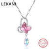 Crystals From SWAROVSKI Butterfly Water Drop Pendants Necklaces For Women Cute Fine Jewelry S925 Silver Chain Collares
