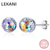 Crystals From SWAROVSKI Colorful Ball Shaped Stud Earrings Piercing S925 Silver Fine Jewelry For Women Girls