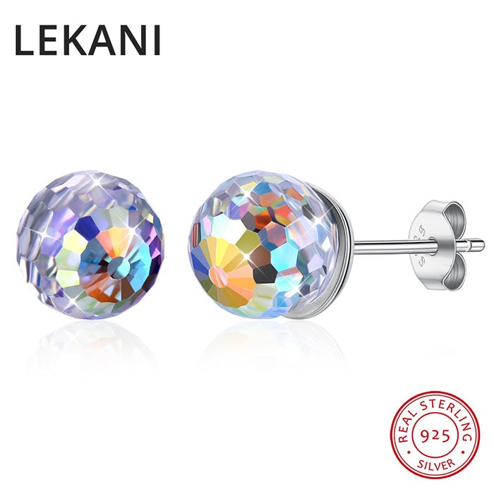 Crystals From SWAROVSKI Colorful Ball Shaped Stud Earrings Piercing S925 Silver Fine Jewelry For Women Girls