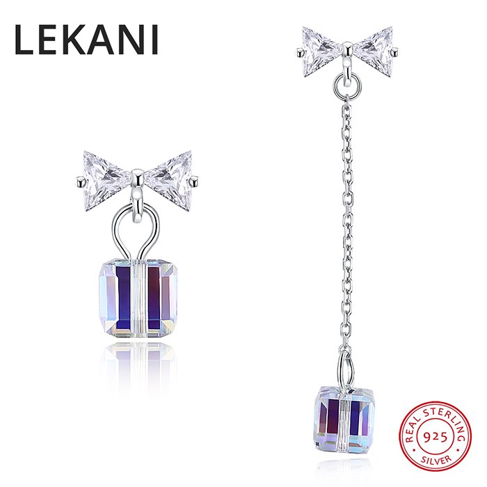 Crystals From SWAROVSKI Colorful Cube Beads Drop Earrings Asymmetric S925 Silver Piercing For Women Gifts Fine Jewelry