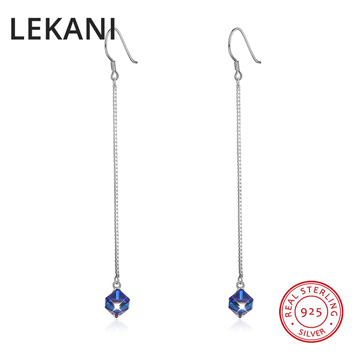 Crystals From SWAROVSKI Long Chain Cube Beads Drop Earrings S925 Sterling Silver Piercing Women Fine Jewelry