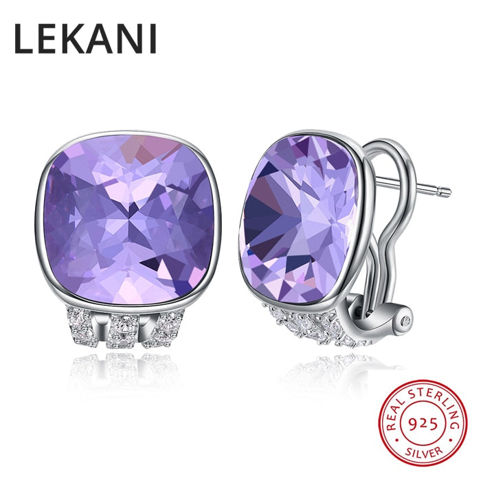 Crystals From SWAROVSKI New Square Shaped Stud Earrings S925 Silver Piercing Vintage Fine Jewelry For Women Girls Gifts