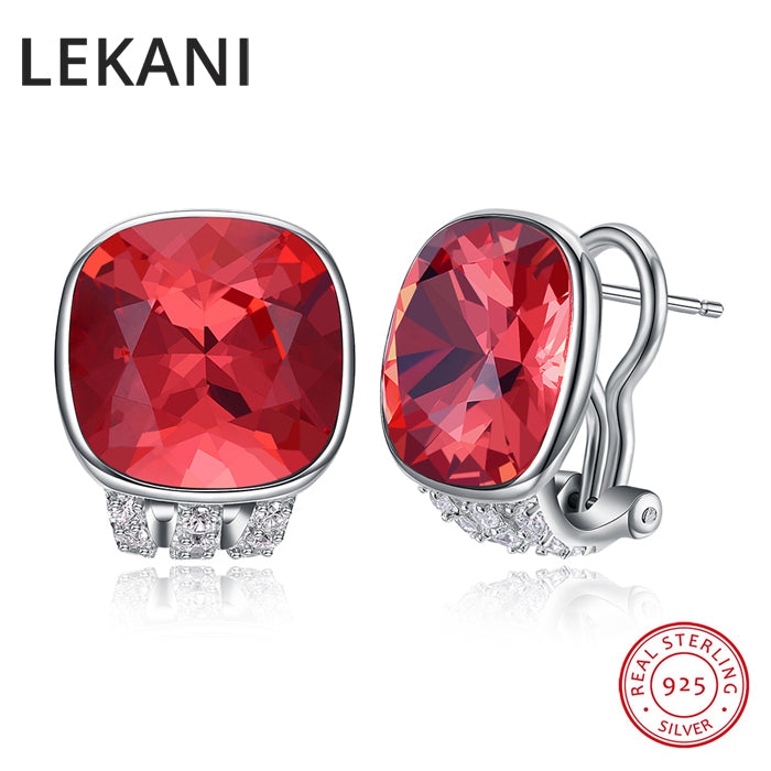 Crystals From SWAROVSKI New Square Shaped Stud Earrings S925 Silver Piercing Vintage Fine Jewelry For Women Girls Gifts