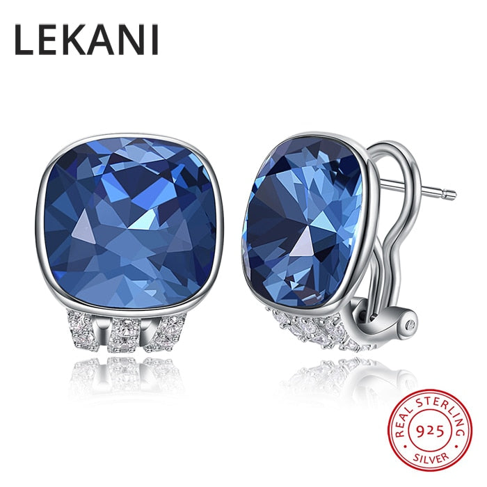 Crystals From SWAROVSKI New Square Shaped Stud Earrings S925 Silver Piercing Vintage Fine Jewelry For Women Girls Gifts