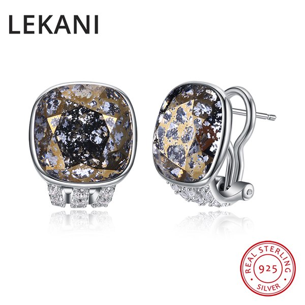 Crystals From SWAROVSKI New Trendy Cube Shaped Stud Earrings Piercing S925 Silver Jewelry For Women Girls Gifts