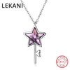 Crystals From Swarovski Blue Purple Star Key Pendant Necklaces Real 925 Silver Fine Jewelry For Women Girls Chic GIFT