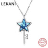 Crystals From Swarovski Blue Purple Star Key Pendant Necklaces Real 925 Silver Fine Jewelry For Women Girls Chic GIFT