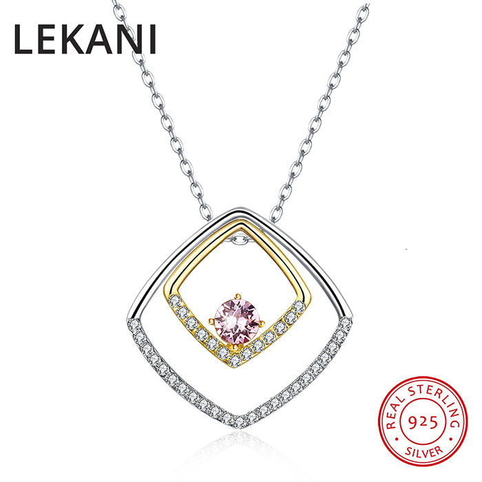 Crystals From Swarovski Double Square Pendant Necklaces Trendy Collars Real S925 Silver Fine Jewelry For Women Wedding