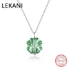 Crystals From Swarovski Lucky Green Clover Pendant Necklace For Women Girls Real S925 Silver Fine Collares Christmas Gift