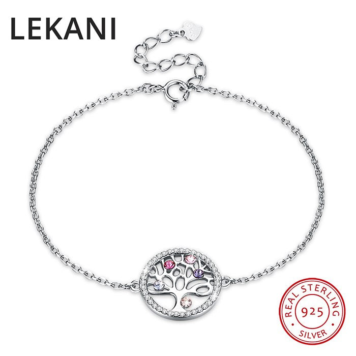 Crystals From Swarovski Real 925 Silver Chain Life Tree Link Bracelet Bangles Accessories For Women Wedding Fine Jewelry