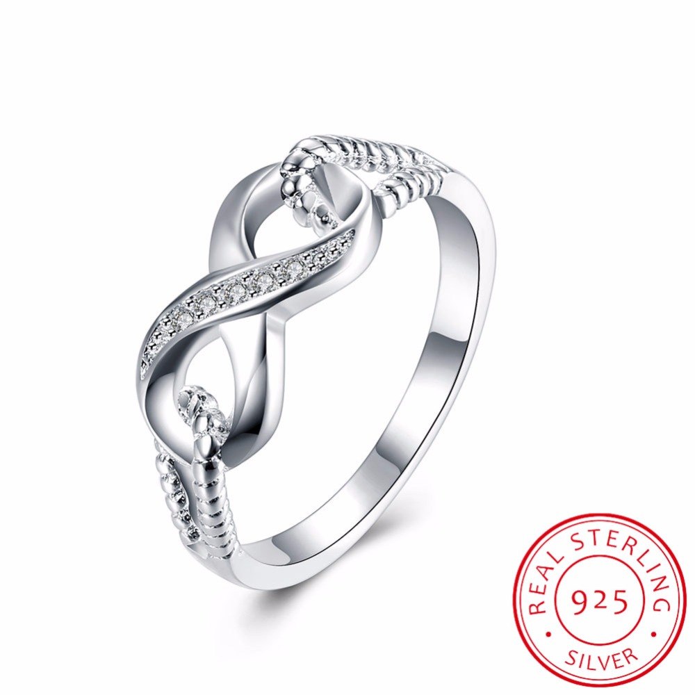 Cubic Zirconia Crystal Infinite Rings For Women 2020 Fashion Design Statement 925 Sterling Silver Ring Wedding Jewelry