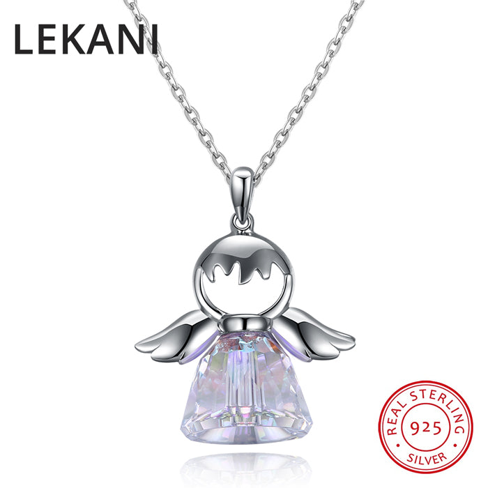 Cute 925 Sterling Silver Angel Pendants Necklaces Crystals From SWAROVSKI Figure Fine Jewelry For Girls Women Accessories