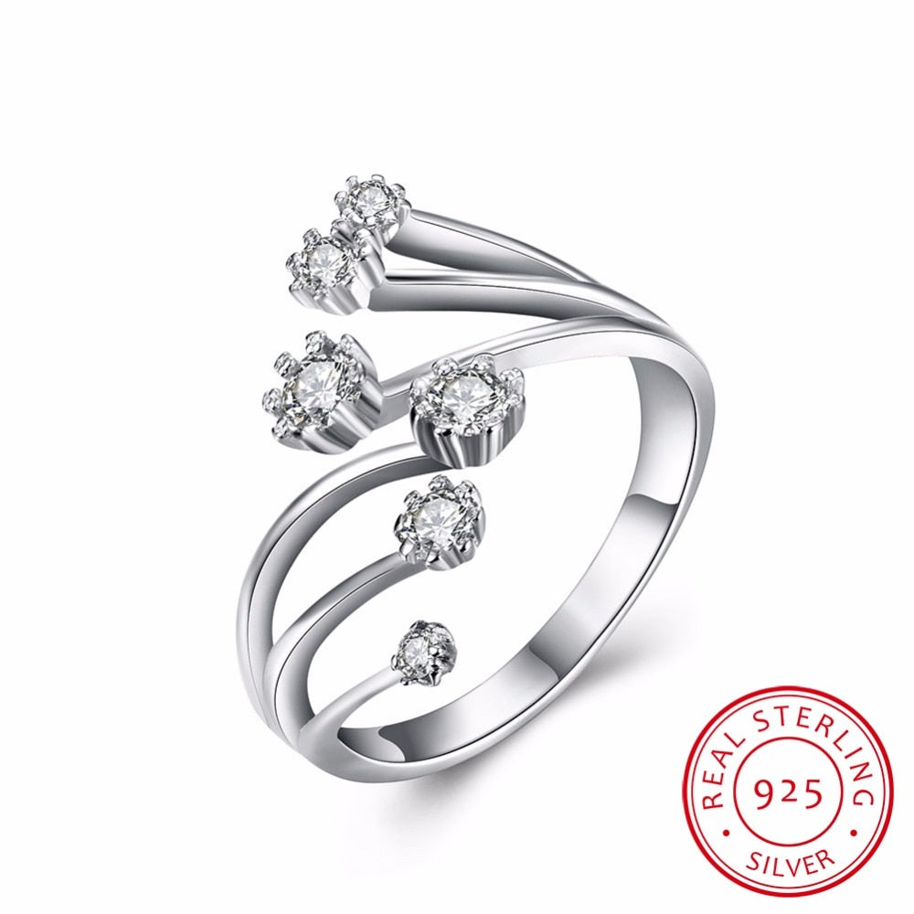 Cute Flower Shape 925 Sterling Silver Open Ring Adjustbable Wedding Engagement Party Zirconia Rings For Women Bijoux