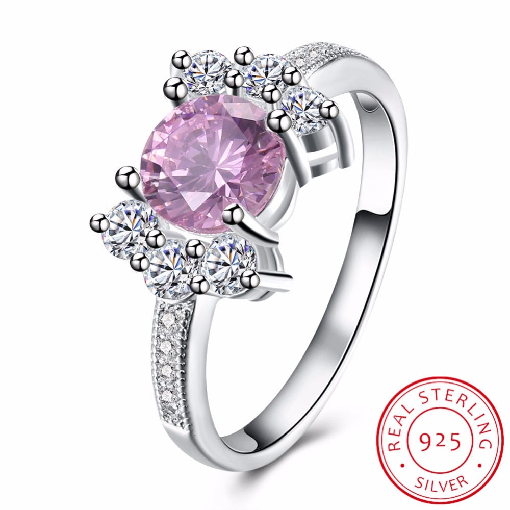 Fashion 925 Sterling Silver Fine Jewlery AAA Pink Cubic Zirconia Ring Brilliant Ro lady's party finger Rings