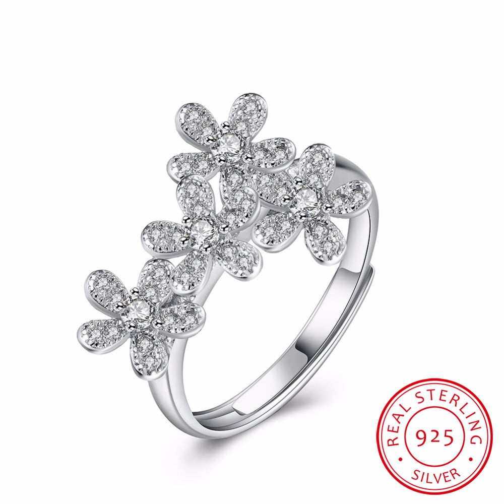 Fashion Female Flower Ring 925 Sterling Silver Adjustable Ring Promise Engagement Rings For Women New Year Gift