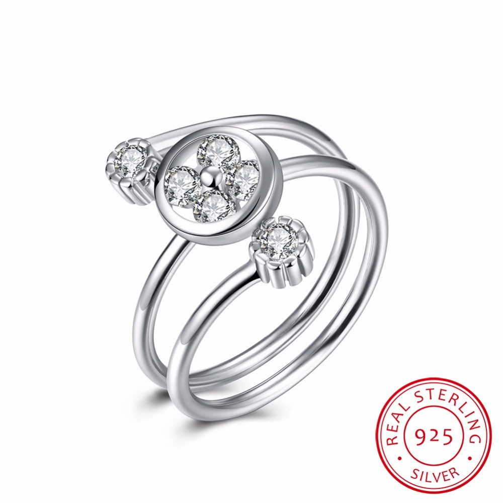 Fine Jewelry 925 Sterling Silver Opening Rings For Couples Wedding Engagement Women Zirconia Ring Best friend Gifts