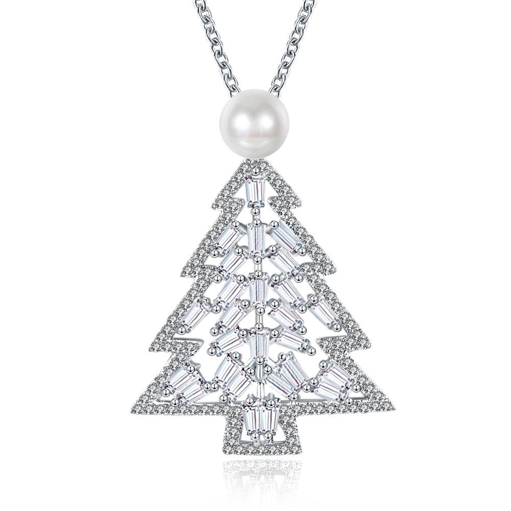Fine Jewelry Christmas Tree 925 Sterling Silver Statement Pendant Necklace Rhinestone Jewelry Colar de Prata