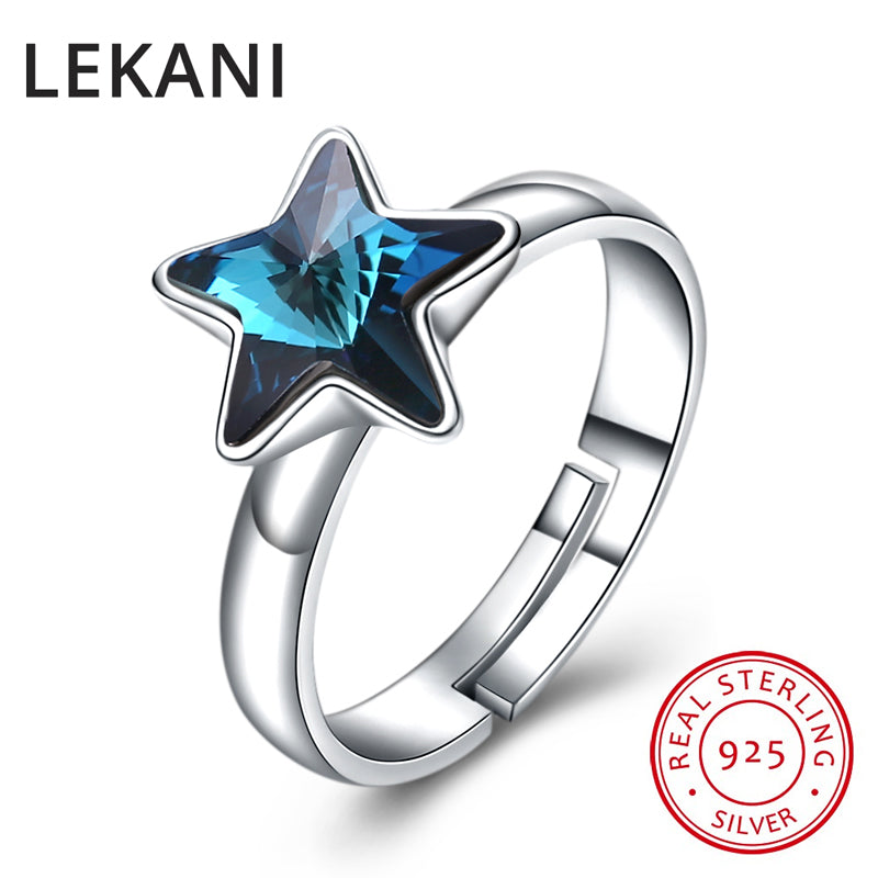 Fine Jewelry Genuine Star Crystals From SWAROVSKI Open Rings Adjustable Real S925 Silver Finger Accessories For Women