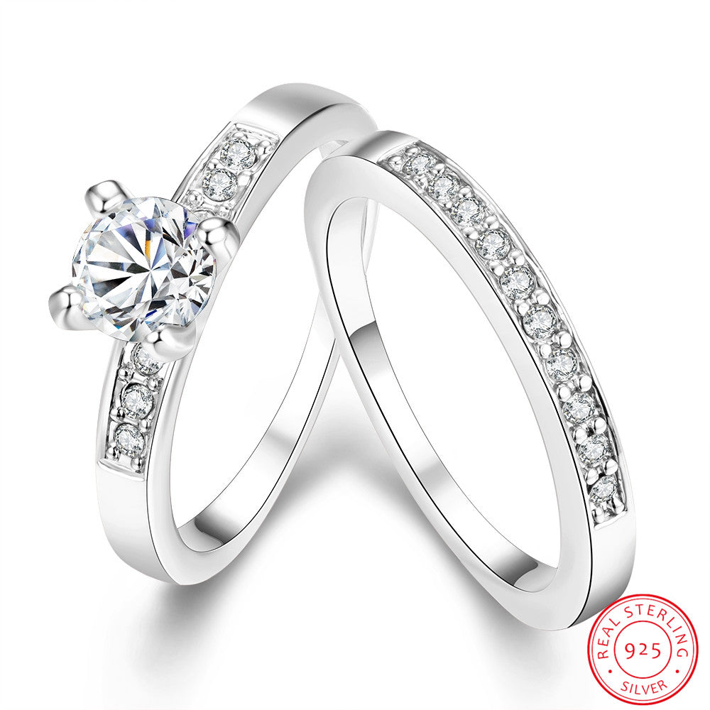 Fine Jewelry Promise Engagement Double Rings For Couples Men Women 925 Sterling Silver Pairs Wedding Ring Set