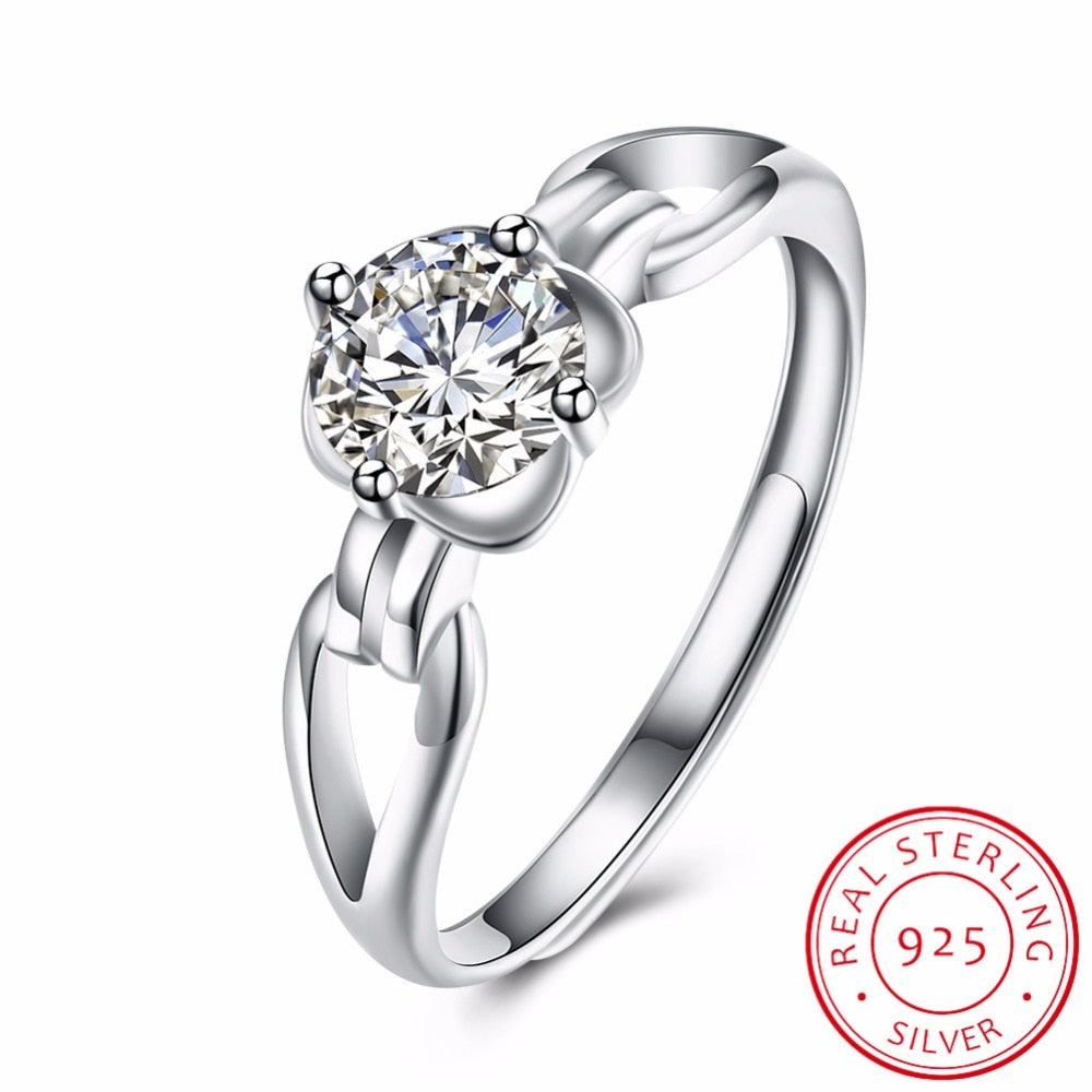 Flower 925 Silver adjustable Ring with Cubic zirconia Women's free Rings Jewelry For Female Love Engagement Wedding Gift