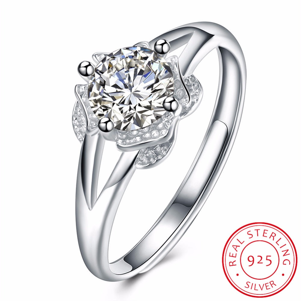 Flower Zirconia Ring Women Fashion Luxury Engagement Jewelry 925 Sterling Silver Female Wedding Finger Rings for Friends