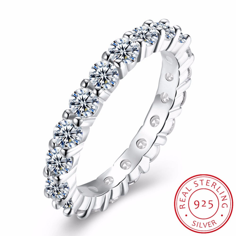 Full Eternity Ring 925 Sterling Silver Rings for Women Eternity Band Wedding Party Cocktail Ring Cubic Zirconia Jewellery