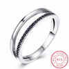 Genuine 925 Sterling Silver Double Circle Black Clear CZ Stackable Finger Ring for Women Silver Fine Jewelry Gift SCR082