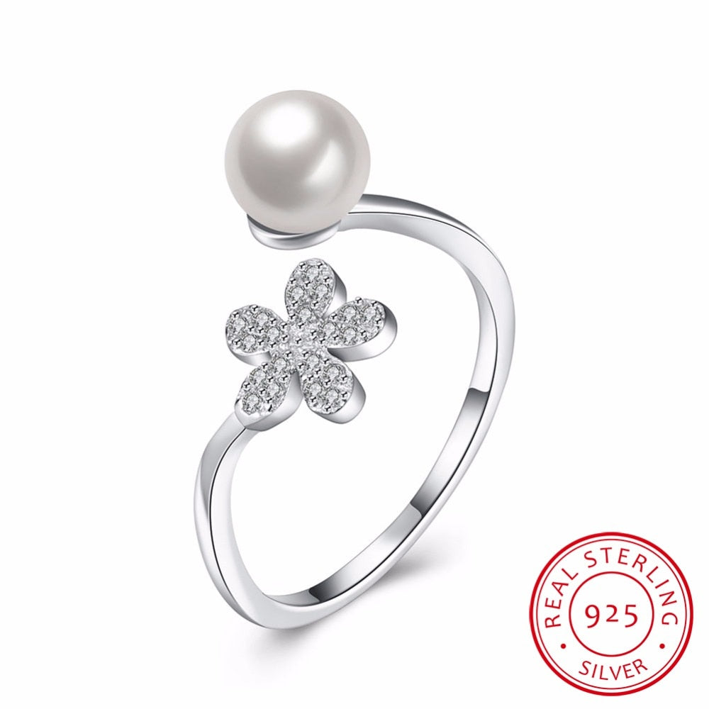 Good Natural Stone Freshwater beads for jewelry making Pearl Jewelry 925 Sterling Silver Rings adjustable rings