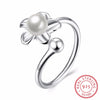 High 925 Sterling Silver Romantic Women Classic Opening Adjustable Flower Pearl Ring Fine Jewelry For best friends Gift
