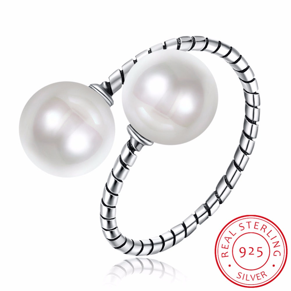 High Quality 925 Sterling Silver Double Pearls Rings AAA Cubic Zircon 2020 New Fine Jewelry Vintage Wedding Rings Gift