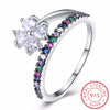 High Quality 925 Sterling Silver Rings Multicolor Zirconia Crystal Flower Ring For Girl Women Rings Gift Fine Jewelry
