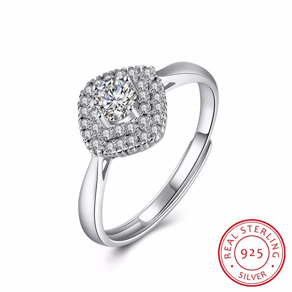 Hot Sale Luxury Full Zirconia Bead Women Rings 925 Sterling Silver Wedding Engagement Party Open Ring Adjustable