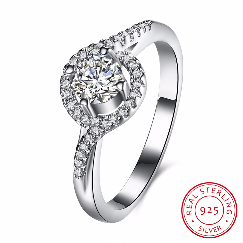 Fashion Luxury Women Engagement Fine Jewelry 925 sterling Silver 5A Crystal Zirconia Female Wedding Finger Ring