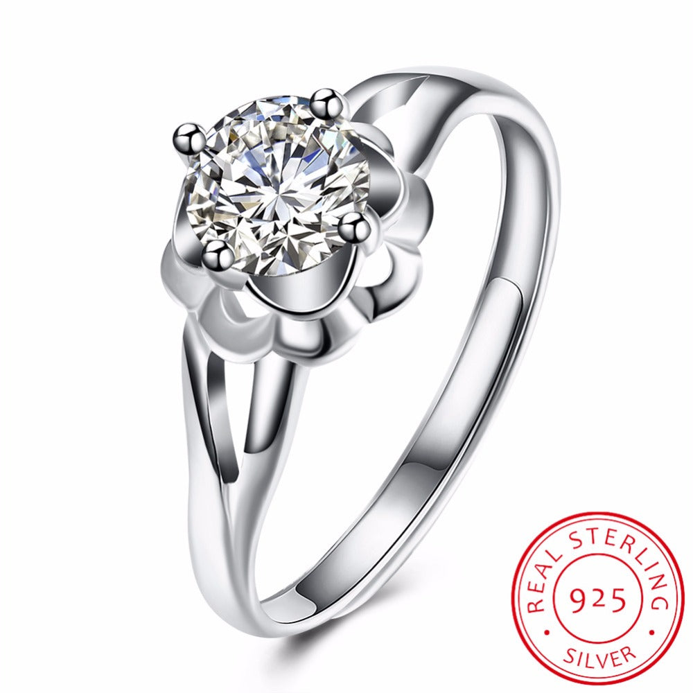Lead & Nickel Free Elegant Flower Ring with Clear AAA Austrian Cubic Zirconia 925 Sterling Silver Ring for Women