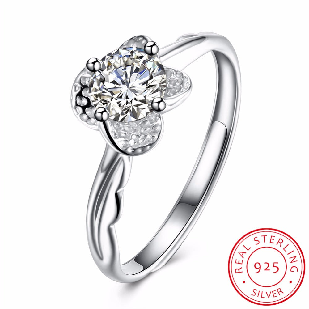 Luxury Fine Jewelry Adjustable 925 Sterling Silver Rings Wedding Accessories Flower Style for Women Gift