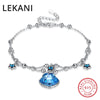 Luxury Fine Jewelry Blue Crystal From SWAROVSKI 925 Silver Beads Strand Bracelet Bangles Double Chains Women Accessories