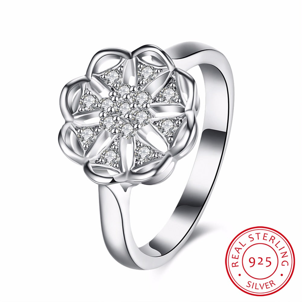 Luxury Flower Cut AAA Zirconia Ring with Micro Paved CZ Ring for Women 925 Silver Fine Jewelry Female Rings