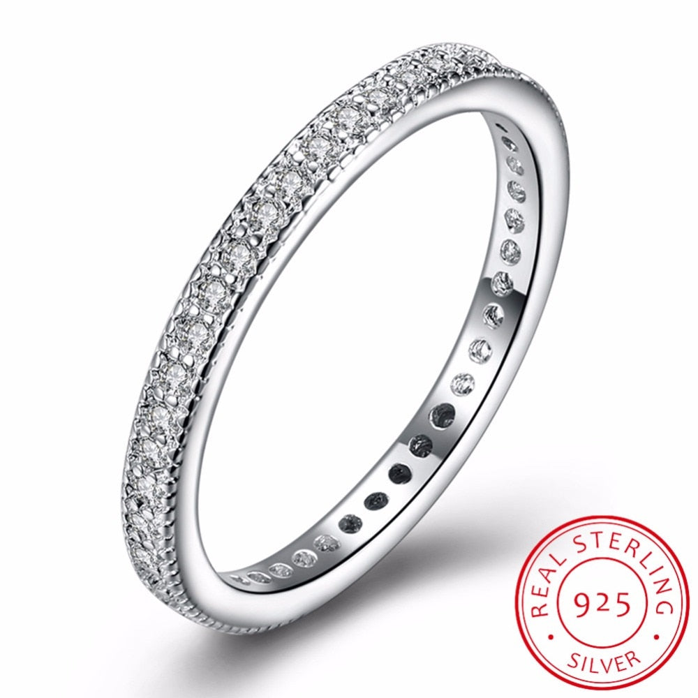 Luxury One Row 17 pcs Shine 0.7cm AAA Austrian Cubic Zirconia Eternity Rings Fashion 925 Sterling Silver Wedding Band