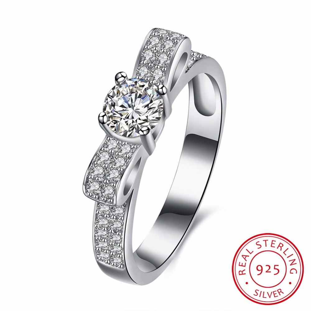 New Arrive Lovely Bowknot Design Female Fine Jewelry 925 Sterling Silver Ring with Micro Paved Bow Tie CZ Stones For Girl