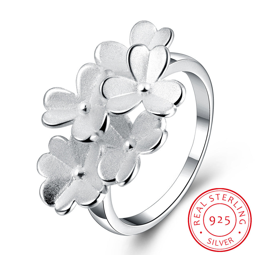 New Collection 925 Sterling Silver Four Leaf Clover Lucky Ring Clear CZ open Adjustable Ring Fine Jewelry Anillos