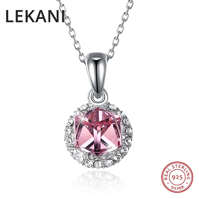 New Colorful Cube Crystals From Swarovski Pendants Necklaces Rose Gold S925 Silver Chain Necklace For Women Fine Jewelry