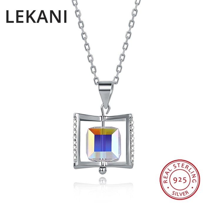 New Design Crystals From SWAROVSKI Rotating Cube Pendants Necklaces Magic Necklace For Women Real 925 Silver Fine Jewelry